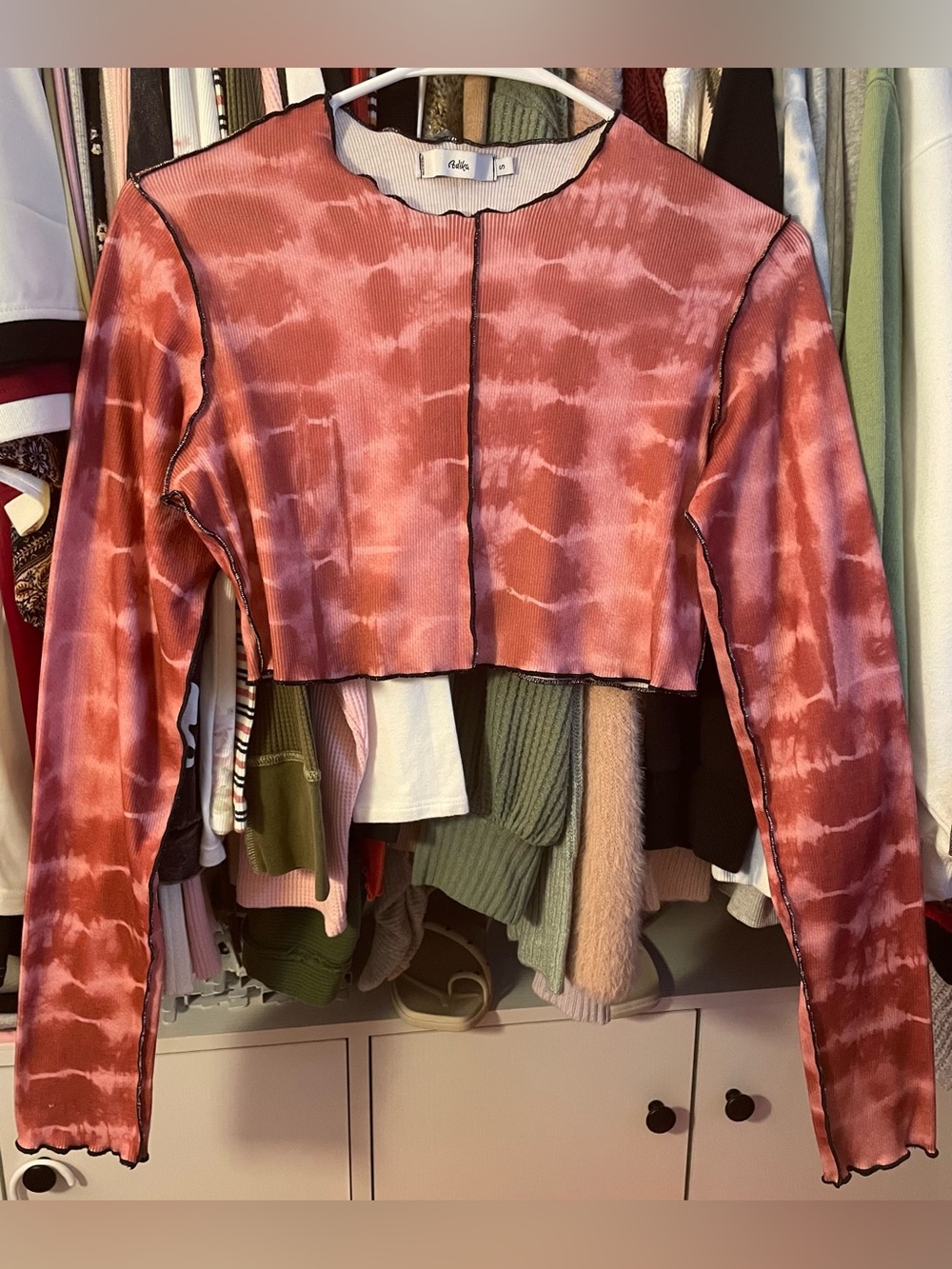 Adika Pink Tie-Dye Long-Sleeve Cropped Top